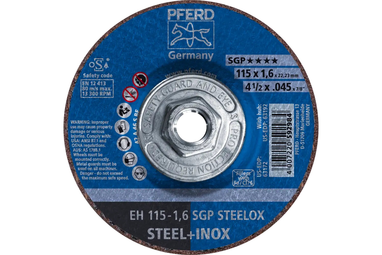 Picture of Pferd Cut-Off Wheel, 4-1/2" X .045 X 5/8-11, Sgp Steelox, T27, Aluminum Oxide